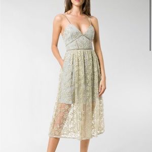 Self-Portrait Inspired Blue Floral Embroidered Mesh Midi Dress
